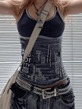 Contrast Letter Stripe Tank Top- Outfit