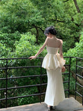 Hot Girl Suit Women's Summer Ruffle Strapless Vest High Waist Mermaid Long Skirt Two-piece Set Fashion Female