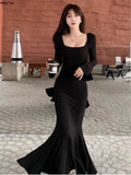 Bodycon Evening Party Club Mermaid Dress Women Elegant Slim Runway Corset Robe Spring Autumn New Fashion Streetwear