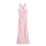 New Spring Silk Satin Slim Dress With Bare Back