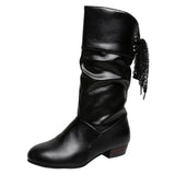 Round Head Down With Coarse Leather Boots After The Ribbon In The Boots