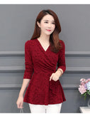 Winter New Plushed and Thickened Bottom Women top Blouse Full Sleeve lace Blouse Large V-neck Purple tops Blouses