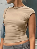 Sleeve Backless Tops Women Multi Ways Wear 2024 Skinny Basic Summer Slim Cropped Cut Out Sexy T Shirt Crop