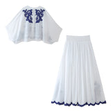 Spring Style Spliced Embroidered Shirt 5107240 Color Embroidered Skirt