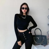 Sleeve T-shirts Women Sexy Fashion Bandage Slim Trendy All-match Korean Style Leisure Summer Clothing Street Wear Fit
