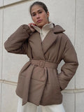 Zingj Cotton Coat 2024 New Winter Thickened Thin Waist Cotton-Padded Clothes Solid Color Belt Cotton