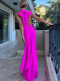 Red Satin Backless Bow Lace-up Long Dress Sexy Sleeveless Zipper Wrap Hip Bodycon Dresses 2024 Ladies Party Evening