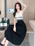 Zingj Style Soft Wind Spliced Zipper Sleeveless Striped Dress A Woman's Summer Waist Shows A Thin, Large Pendulum Vest