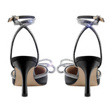 Onlymaker Women Pointed Toe Elegant Sandals Crystal Butterfly-knot Ankle Strap Buckle Thin High Heels Wedding Party Dress