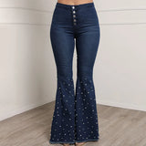 Cowboy Jeans Casual Beaded Bell-bottom
