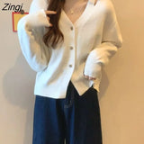 Women Korean Style Pure Tender Hot Sale V-neck Ins Hipster Autumn Basic Femme All-match Cozy Knitwear Student
