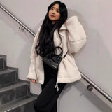 Hair Women's Autumn And Winter New Women's Solid Color Lazy Wind High-Collar Coat Warm Female