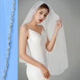 YouLaPan V32 Wedding Veil with Crystal Edge Elegant Wedding Veil with Comb Diamonds Wedding Veil Single Layer Short Elbow
