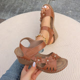 Slope Heel Sandals Women 2025 Summer New Hollow Flowers Thick-Spoeled Sandals Beach Women's