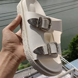 Zingj New Spring And Summer Slope Heel One-Word Round-Headed Sandals Fashion Casual Sandals