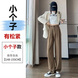 High Sense Suit Pants Female Spring And Summer High Waist Down Small Thin Black Straight Pants Narrow Version Wide Leg Pants-Outfit