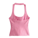 New Spring Style Hanging Collar Solid Color Slim Small Sling Blouse