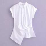New Spring Poplin Waist Shows Thin Lace Fashion Shirt
