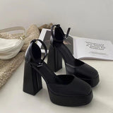 Jane Coarse Heels Women 2025 New Fairy Wind Waterproof Table French One-Word Buckle Single