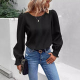 Zingj Wise Hot Style Autumn Simple Long Sleeve Solid Color Shirt Shirt Women's