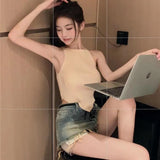 Irregular Sling Small Vest Woman Inside The Outside Wearing Pure Hot Girl Sexy Breast Short Sleeveless Top