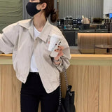 Women Bomber Jackets Short Solid High Street Cargo Outwear Spring Autumn Female Casual New Stylish All-match