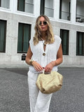 2025 Spring And Autumn 2025 New Women's Pocket Sleeveless Short Knitted Cardigan