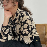 Women Rose Printed Button Design Elegant French Retro Loose Office Lady Blouse Leisure Breathable Chic Fashion Hot
