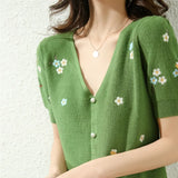 summer ice silk cotton short sleeve new small full body embroidery Knitted Top T-shirt