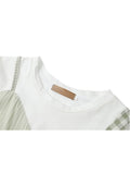 Womens T-shirt Korean Fake 2 Pieces Solid Patchwork Lattice Tops Short Sleeve Irregular O-neck Casual Tee Clothes