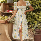 New Women's French Floral Dress Lady Open Fork Big Swing Hanging Dress Dress