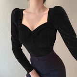 Women Fashion Autumn Winter Long Sleeve Square Neck Velvet Female Soild Color Tops T Shirt 2021 Fall Clothes