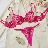 Sheer Lips Heart Embroidery Lingerie Set- Outfit