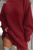 Women Turtleneck Oversized Knitted Dress Autumn Solid Long Sleeve Casual Elegant Mini Sweater Dress Winter