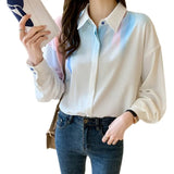 Chiffon Blouse for Women Long Sleeve Top Tie-dyed Shirt Cute and Elegant Blouses for Ladies Korean Style Clothes Chic