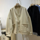 Zingj Fat Big Size 300 Catties Lazy Wind V Collar Coat Female Autumn Money Fat MM Loose Single Breasted Cardigan Long Sleeve Jacket-Outfit