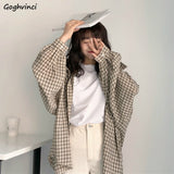 Women Spring Long Sleeve Plaid Loose 2XL Students All-match Street Wear Korean Style Leisure Blouses Womens Tops Chic