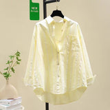 2025 Spring And Autumn New Korean Version Of Small Fresh Cardigan Striped Single Pocket Loose Lanky Long Sleeve Shirt