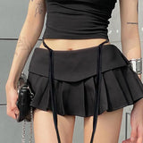 Color Waist Ribbon Design Feeling Pleated Skirt Girl Summer Sweet And Spicy Girl Style Low Waist Skirt Short