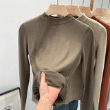 Pat Small Standing Collar Bottomed Blouse Women's Autumn And Winter Thread Foreign Style New Elastic Soft Waxy Pro-Skin Grinding