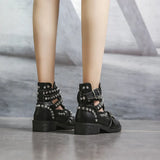 Zingj Designed For Fashionable Round Head Fashion Metal Rivet Belt Buckle Martin Boots Women's