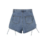 Shorts Jeans Side Drawstring Lacing High Waist Casual Fashion Vintage Self Cultivation Sexy Denim Hot Pants Ladies