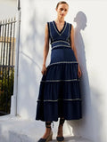 Ethnic Style Printed Long Dress Women Fashion Flying Sleeve V-neck Rruffles Vestidos Female Summer Chic Holiday