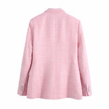 Spring Plaid Textured Double-Breasted Suit Coat Textured Mini Skirt
