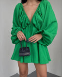 New V-Necked Long-Sleeved Dress Independent Design Bubble Sleeve
