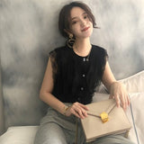 Zingj Summer New Lace Hook Flower Hollow Bottom Shirt Thin Slim Sleeveless Vest Sweater Top Women's