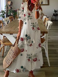 Solid Ruffles Pleated Long Party Dress Women Short Sleeve Loose Casual Dress2025 Autumn V Neck Tassel Hollow Out Dresses 211-0-Outfit