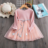 Girls Long Sleeves Dress Sequins Star Party Princess Dress Children's Casual Clothing Winter Daily Clothes Vestido