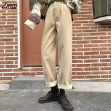 Brown Corduroy Cargo Pants Women Korean Harajuku Loose Trousers Female 90s Street Casual High Waist Winter Warm