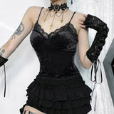 Dark Velvet Lace Sling 2023 Fall New Sexy Spicy Girl Spliced Blouse